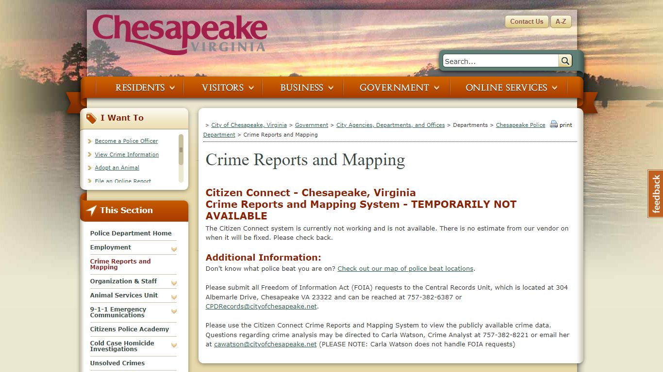 Crime Reports and Mapping - Chesapeake, Virginia